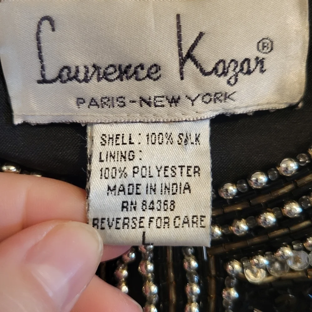 Vintage Laurence Kazar Black Silver Gold Silk Beaded Jacket